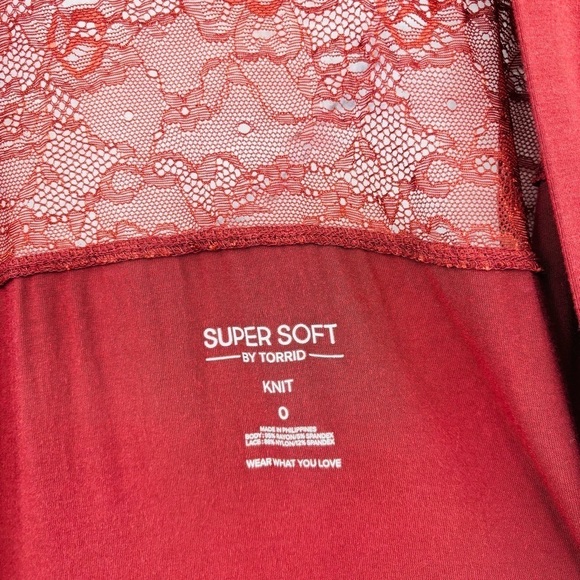 Torrid Super Soft Cardigan Lace Yoke Open Front - Brown - Picture 4 of 7